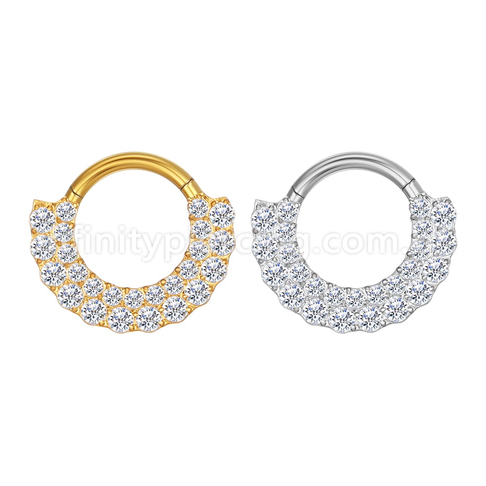Piercing Argola Aço Cirúrgico Segmento Articulado 2 Fileiras Zircônia Cravejada
